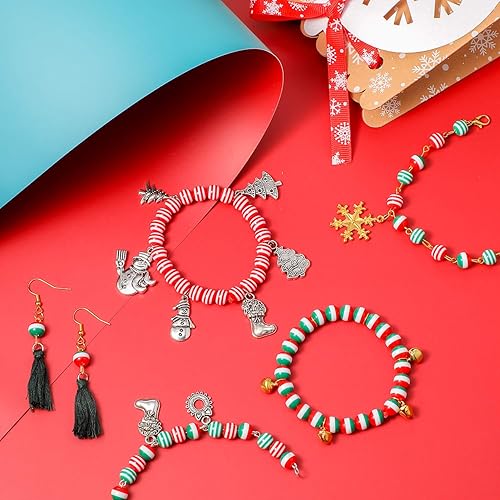 Miniatura 6 de 900 cuentas de rayas de Navidad, cuentas redondas de resina acrílica de 0.315 pulgadas (0.315 in), cuentas sueltas para pulseras, collares, aretes,