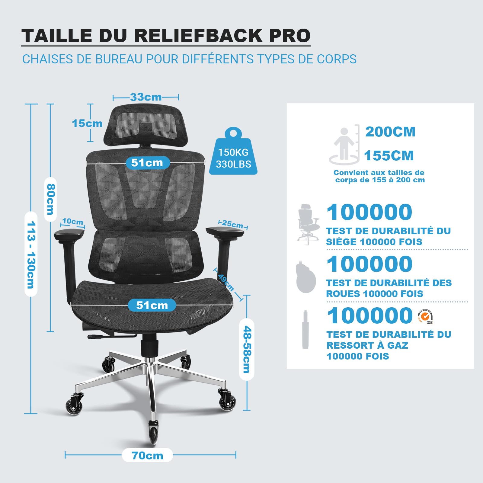 MELOKEA Fauteuil de Bureau Tout Mesh, Chaise Ergonomique Accoudoirs 4D