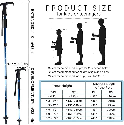 Miniatura 2 de Bastón de senderismo retráctil de aleación de aluminio, bastones de senderismo portátiles adecuados para actividades al aire libre como montañismo,