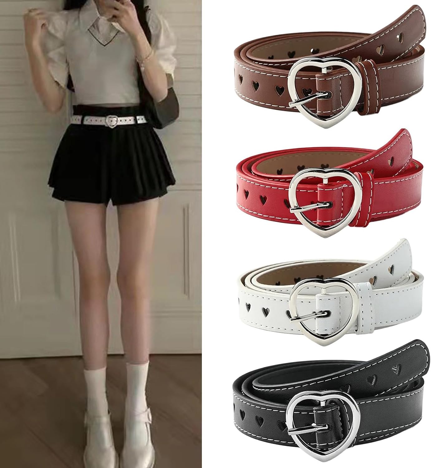 Metal Love Buckle Belt For Women Girl Fashion Hollowout Waistband Adjust Waiststrap Jeans Belt Daily Wear Waistbelt