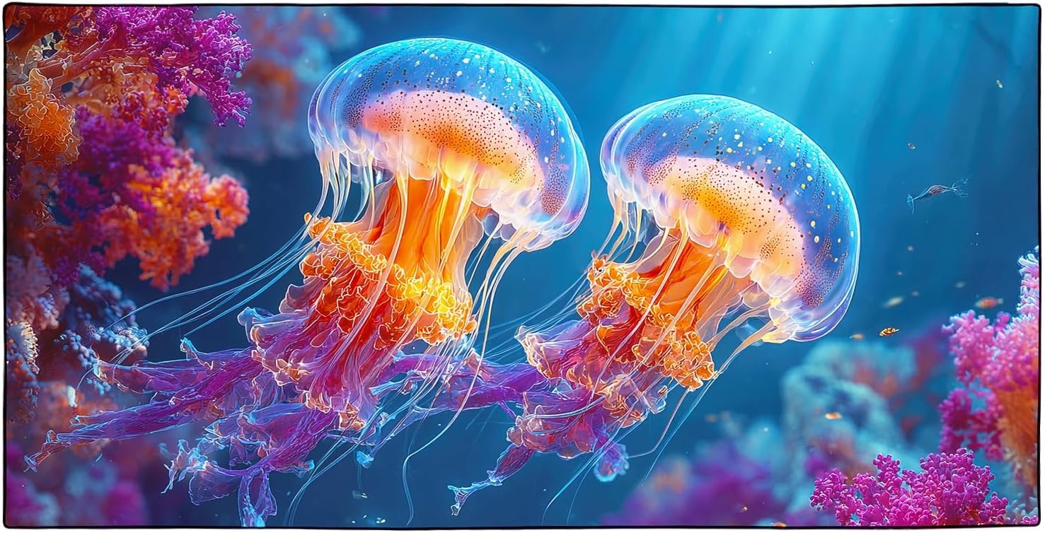 Jellyfish Beach Towel Oversized 36"x72", Quick Dry Thin Lightweight Microfiber Towels with Iridescent Underwater Scene, Ideal for Beach Pool Trips