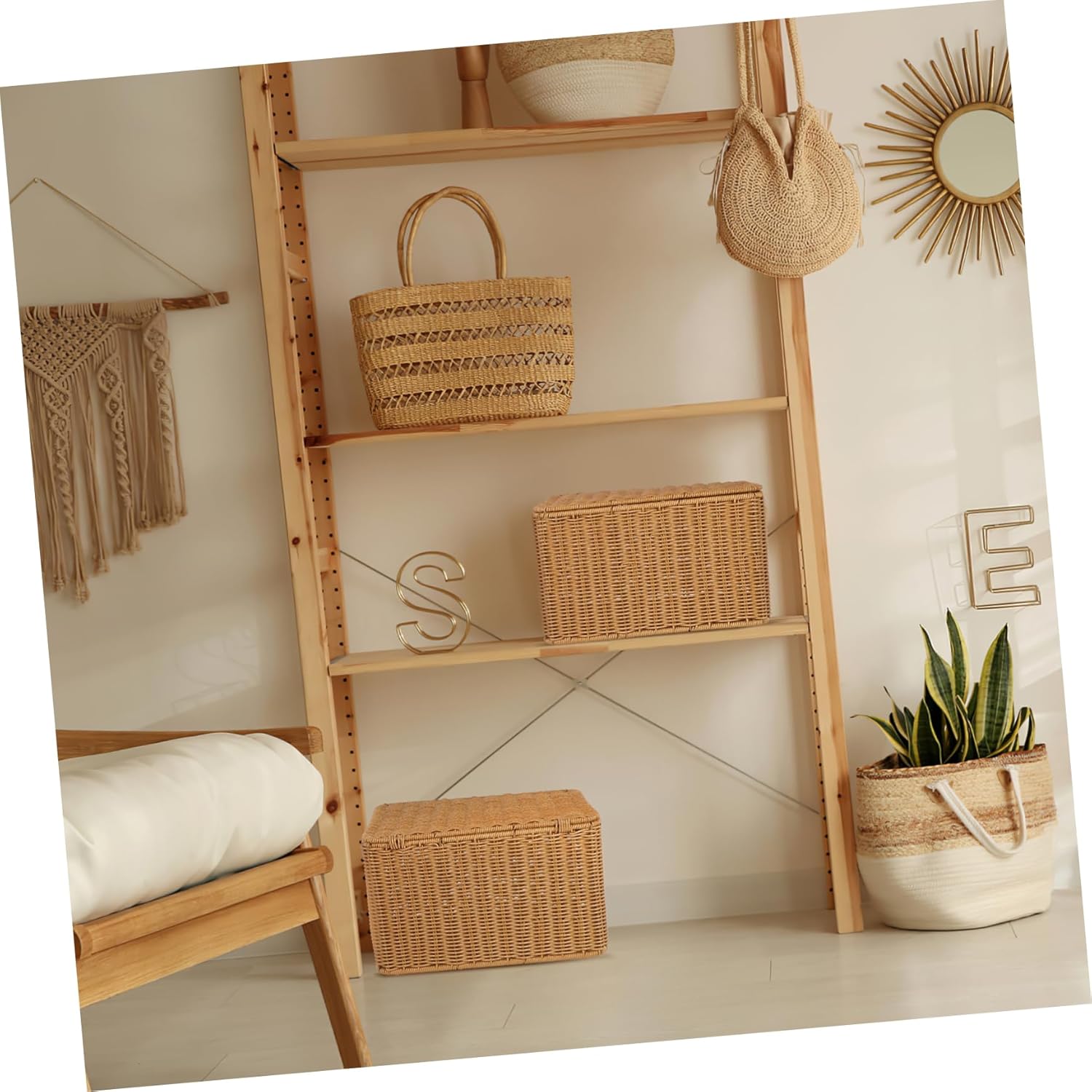 Yardwe Large Wicker Storage Baskets Lids Wardrobe Box for Clothes Decorative Storage Cubes