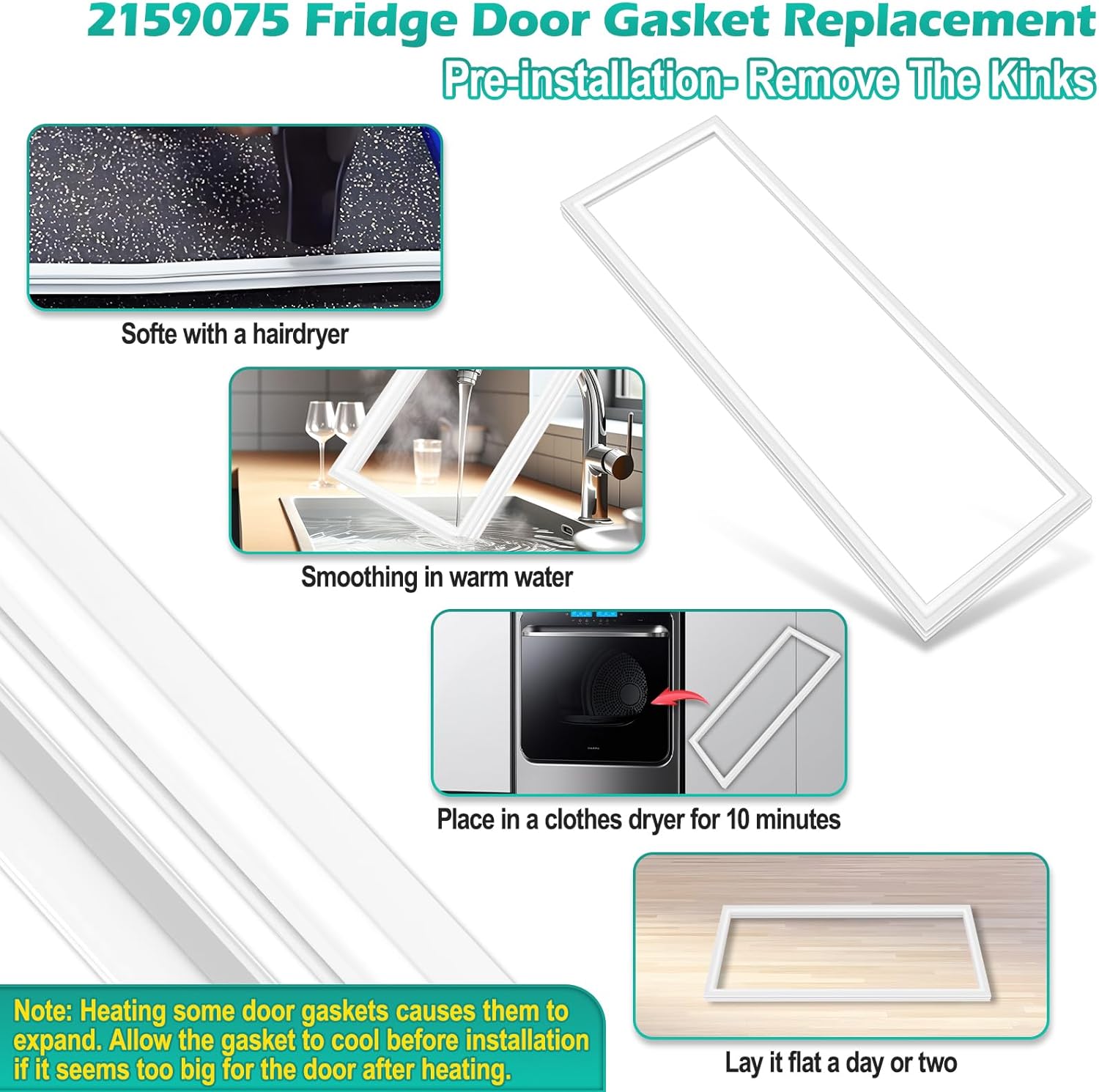 Upgraded 2159075 Refrigerator Door Gasket Replacement for Whirlpool Refrigerator Seal 2159071, 2159079, 2171177, W10911412 for Kenmore, KitchenAid Refrigerator Seal for Roper Fridge Door Seal-White