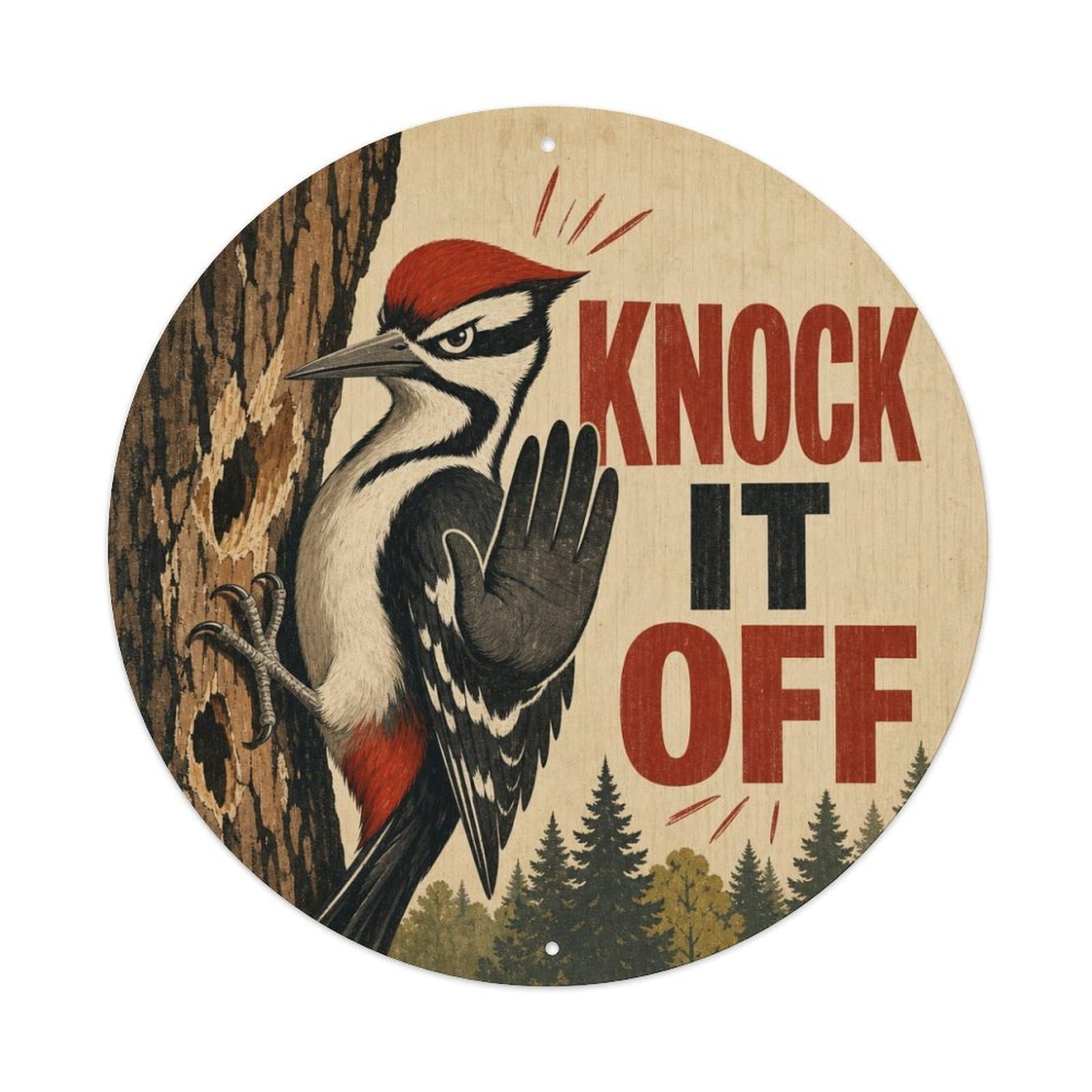 Rustic Woodpecker Forest Bird Knock Humor Vintage Wild Metal Tin Sign