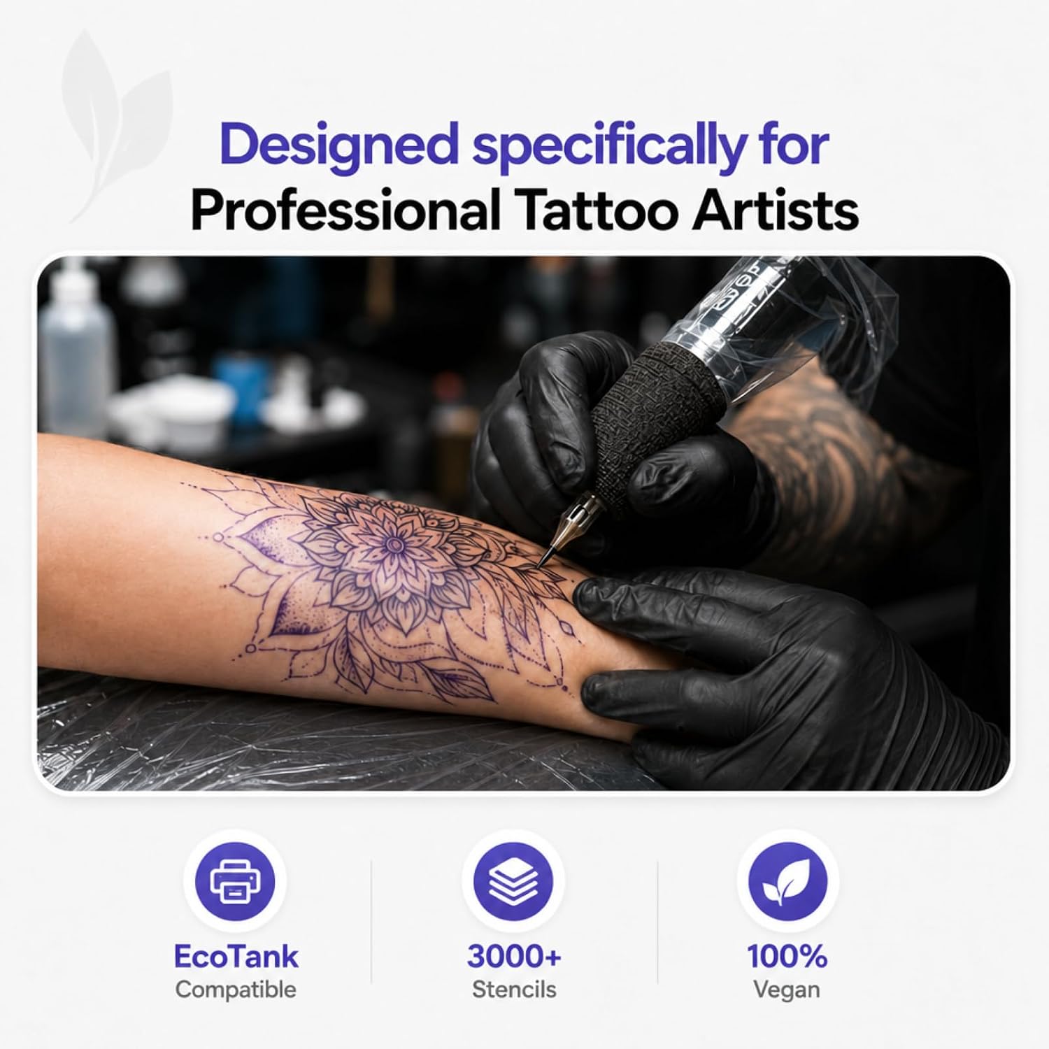 Skin-Safe Tattoo Stencil Ink Refill for EcoTank Printer - Vegan, Clog-Free Transfer Inkjet Stencil Ink - Smudge-Proof Formula for High-Definition Crisp Stencils (100ml, Violet) image 2