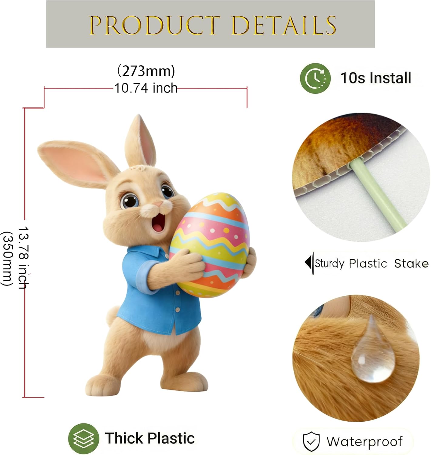6 PCS Easter Bunny Yard Signs Decorations, Weatherproof Easter Decorations with Stakes,Durable Lawn Signs Outdoor for Garden, Spring Outdoor Home Decor (blue coat-khaki bunny)