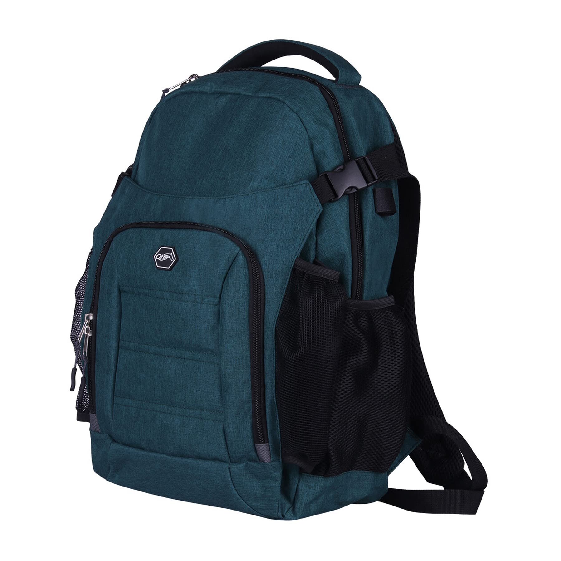 QHP Reitrucksack | 20 Liter Inhalt | Praktischer Rucksack | Bequemes Tragen | Vielseitig einsetzbar | Große Reißverschlusstasche | inkl. Netztaschen | Dunkelgrün