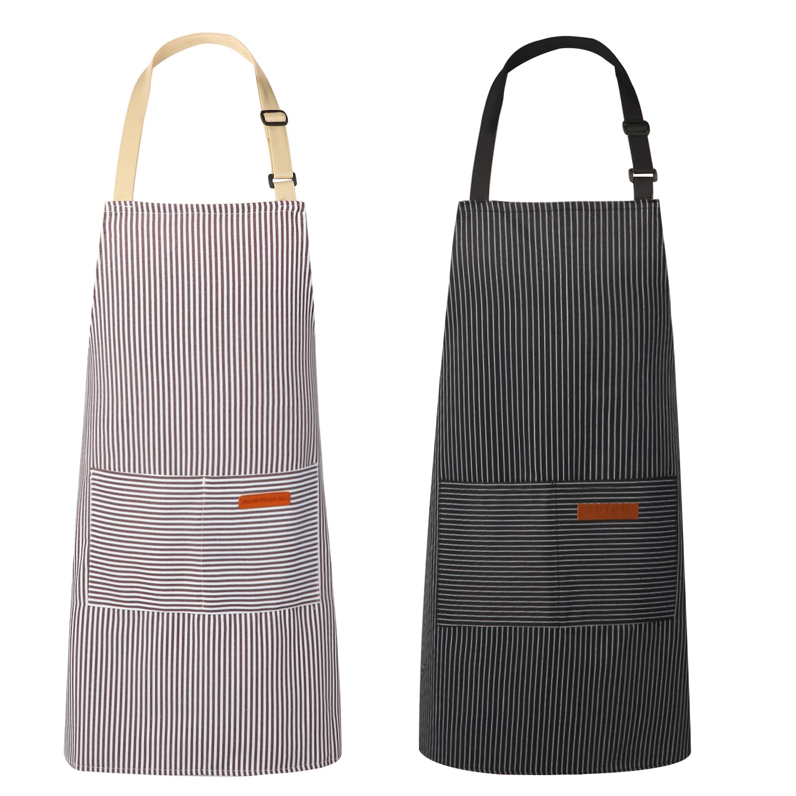 TREASO 2 Pack Aprons for Women with Pockets, Kitchen Cooking Apron for Men, Adjustable Apron Suitable for Chefs, Waiters, Baking, and Nail Technicians