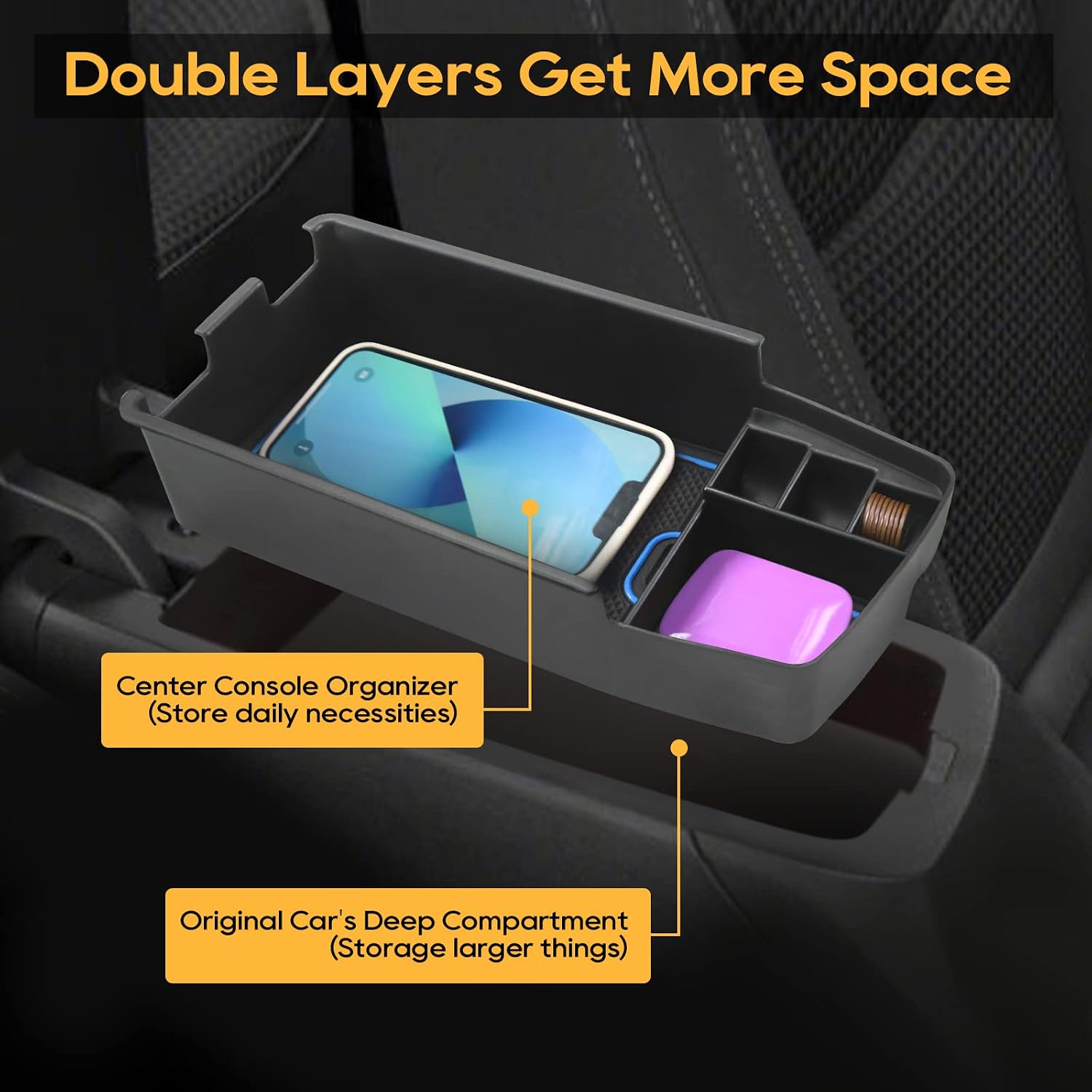LFOTPP Center Console Organizer for 2022 Chevrolte Bolt EV EUV Armrest Center Console Organizer Tray Accessories with Coin and Sunglasses Holder Secondary Insert Storage Box (Blue)