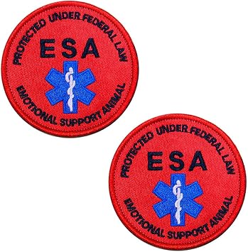 2 PCS Emotional Support Animal Protected Under Federal Law ESA Patch Emblem Embroidered Fastener Hook & Loop Tactical Moral Patch for Medium and Large Animal Harness Vest-Red