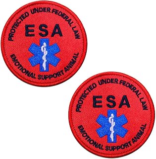 2 PCS Emotional Support Animal Protected Under Federal Law ESA Patch Emblem Embroidered Fastener Hook & Loop Tactical Moral Patch for Medium and Large Animal Harness Vest-Red