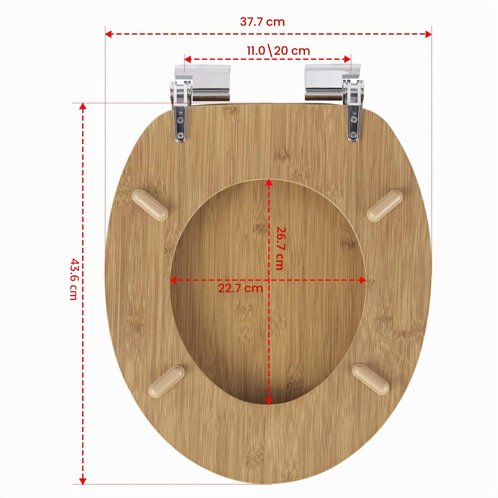 eSituro Asiento de Inodoro, Tapa de Inodoro de Cierre Suave, Bisagras Ajustables, Tapa WC de MDF con Chapa de Madera, con Almohadillas Antideslizantes