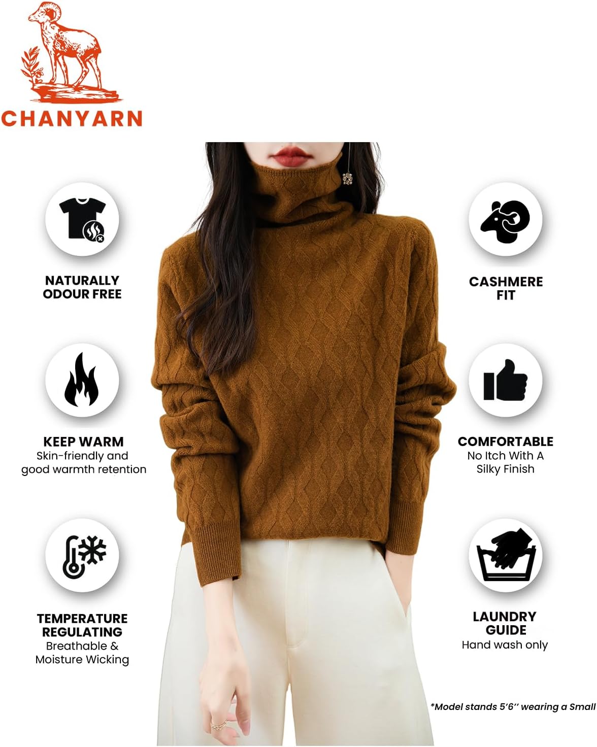 Chanyarn Women's 100% Merino Wool Sweater 2025 Fall Winter Solid Turtleneck Long Sleeve Knitted Pullover Sweater Jumper - Image 6