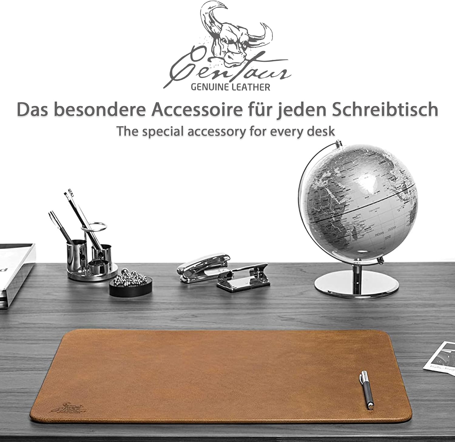 Centaur - 100% Genuine Leather Desk pad - Cognac/Vintage 23,62 x 15,75 inch Ideal for Office and Home - Easy-Care with Anti-Slip Desk mad - Handmade in Germany