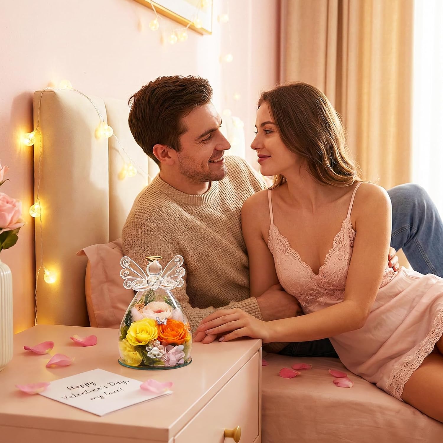 Forever Angel Roses-Valentines Day Gifts for Women Mom Wife Grandma- Eternal Flowers in Glass Angel-Flowers for Delivery Prime | for Valentines Anniversary Birthday Mothers Day (Orrange1) - Image 2