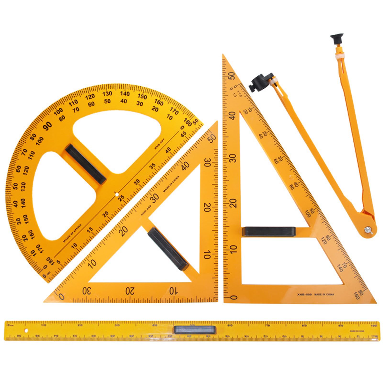 Generic Großer Lehrer-Winkelmesser, Lehrdreiecktafel, 5-teiliges Set, groß 50 cm, magnetisches Dreieckslineal, Winkelmesser, Lineal, Meter, Kompass, Lehrhilfen, A