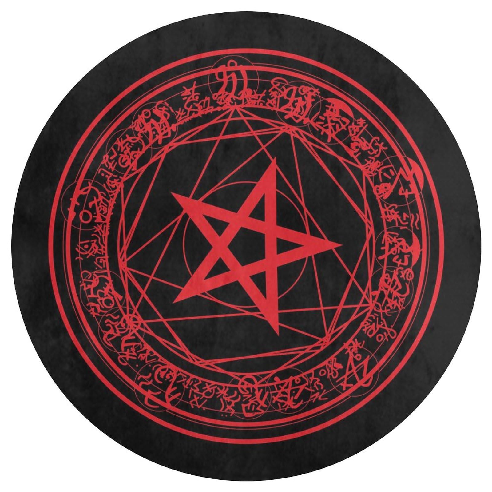 NAWFIVE Round Area Rugs 3Ft Pentagram Blood Red Circle Play Room Mat Non-Slip Magic Floor Mats Soft Absorbent Carpet Decor for Living Room Bedroom Kitchen