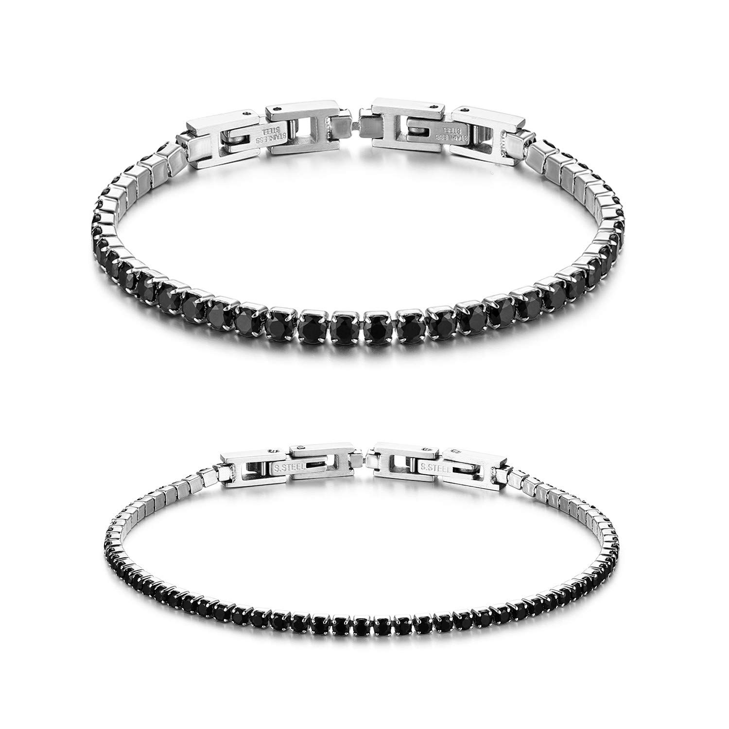 JewelryWe Pulsera pareja mujer hombre novios con circonita brillante cuentas pulsera de tenis elegancia moderna regalo