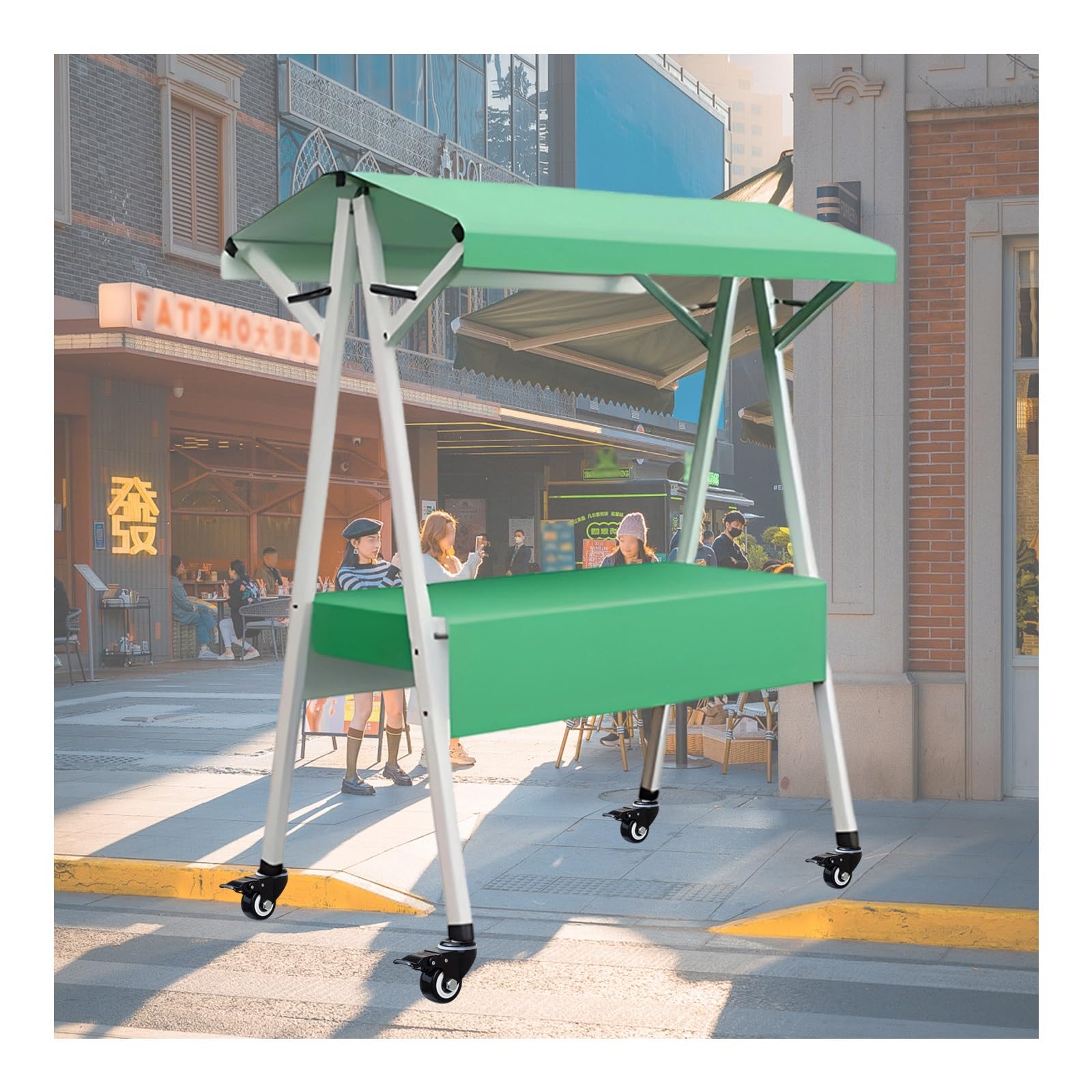 Kiosque mobile pour marché protégeant de la pluie et du vent avec auvent