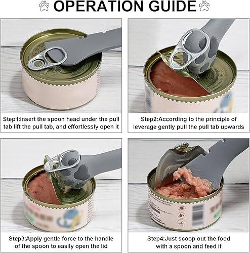 Miniatura 10 de mwellewm Juego de 6 suministros para latas de comida para mascotas, 2 tapas universales de silicona para latas de gatos, 2 mini espátulas
