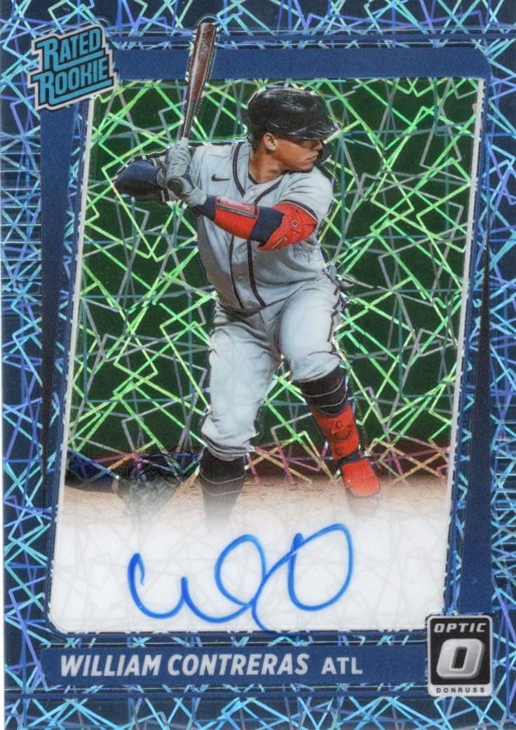 William Contreras Autographed & Serial Numbered #21/75 Carolina Blue Velocity Prizm Rated Rookie Signature Collectible Baseball Card - 2021 Panini Optic Baseball Card #RRS-WI (Braves) Free Shipping