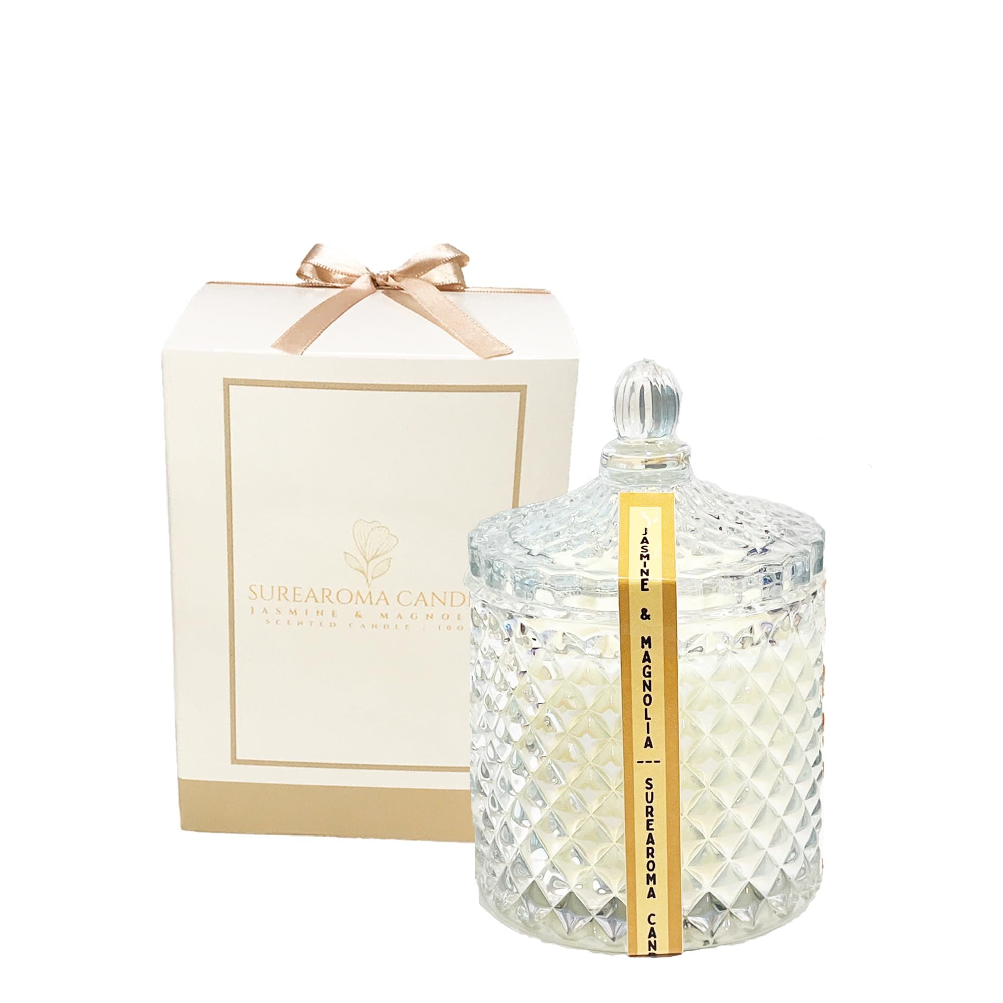 Vela perfumada de jazmín y magnolia de 10 onzas con rica fragancia, doble mecha, tarro de vidrio de bronce de lujo
