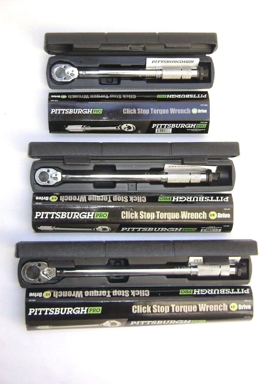 Torque Wrench Set of 3 1/4, 3/8, 1/2 Drive Click Type Snap Socket (3)
