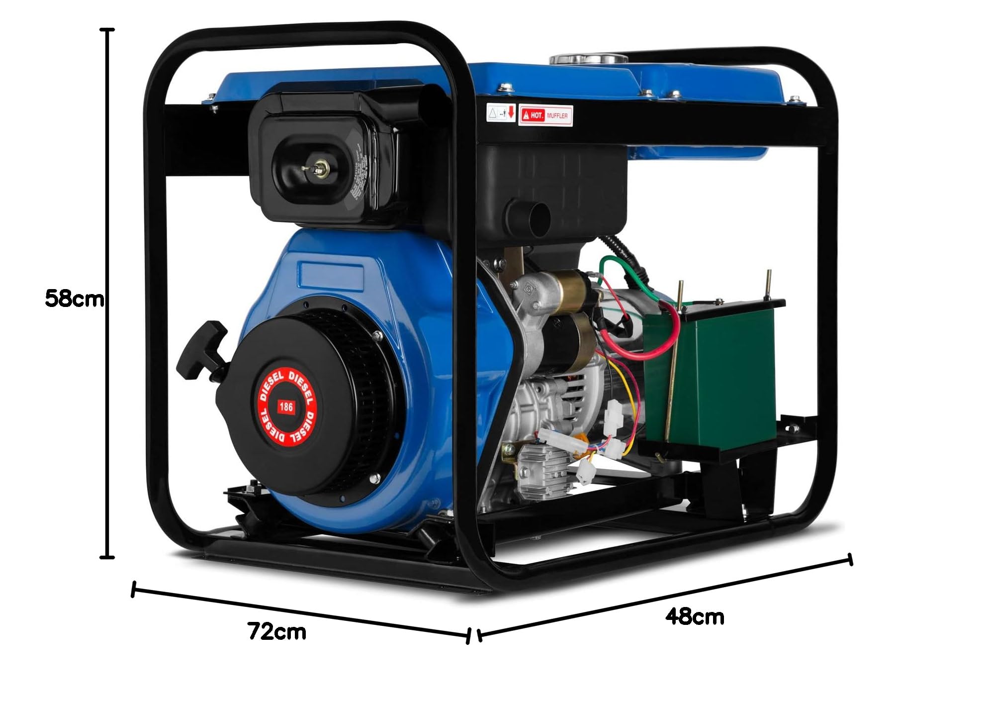 EBERTH Awaryjny agregat prądotwórczy 5000 W, generator prądu z silnikiem wysokoprężnym 10 KM, 4-suwowy, elektryczny rozrusznik, 3-fazowy, 1 x 400 V, 1 x 230 V, 1 x 12 V, automatyczny regulator
