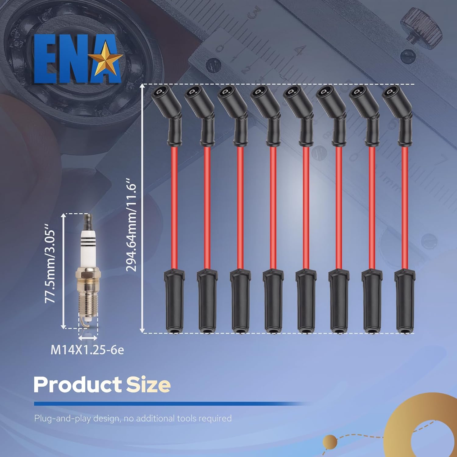 ENA Set of Red Wire Set with 8 Spark Plug Compatible with Chevrolet Cadillac GMC Escalade Avalanche Silverado 1500 2500 3500 Sierra Yukon Tahoe H2 1999-2009 4.8L 5.3L 6.0L V8 Replacement for 41-962