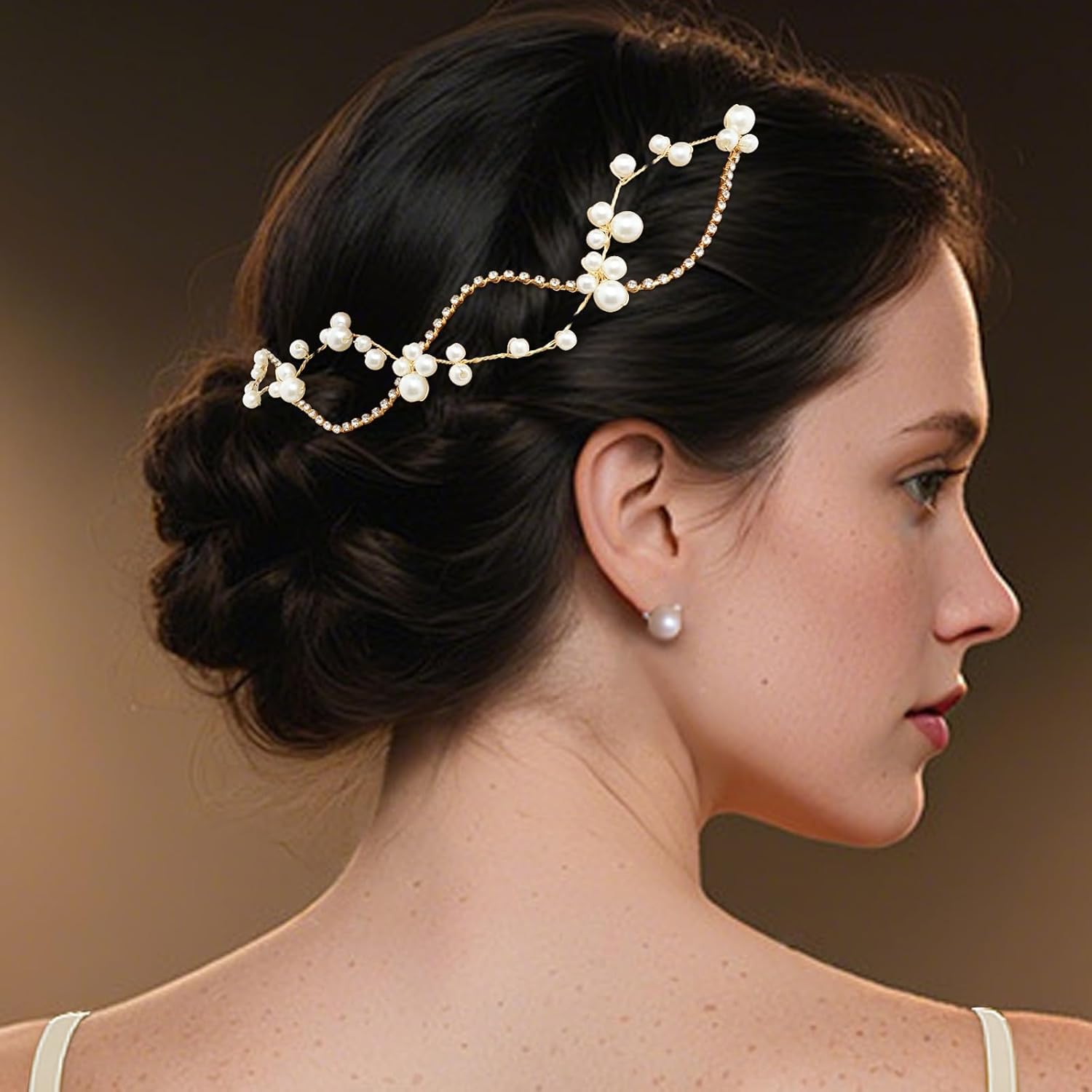 BETITETO Bridal Gold Vine Headband Wedding Elegant Pearl Rhinestone Headpiece Hair Accessories for Women - Image 7