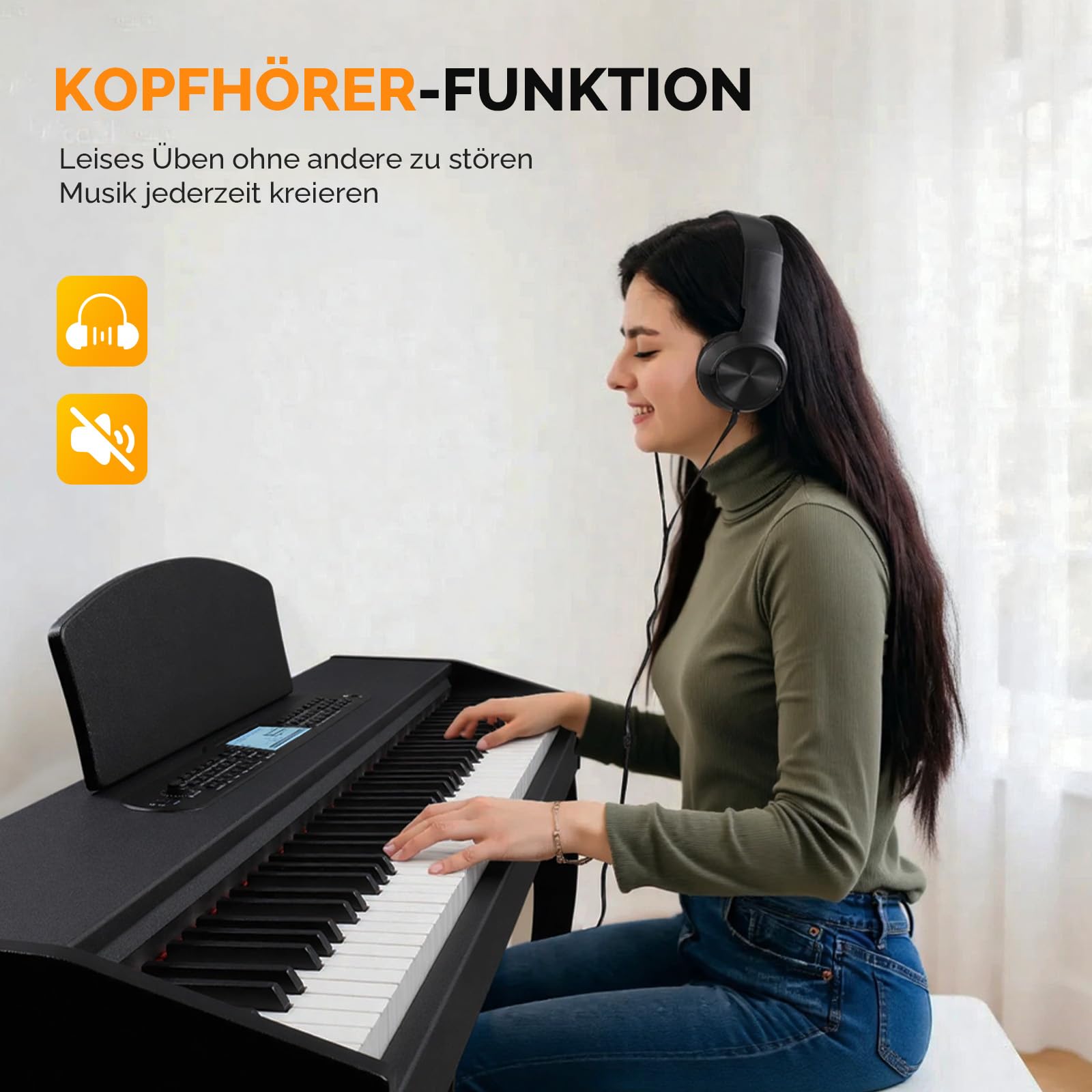 Bonnlo Digitalpiano mit 88 gewichteten Tasten, E-Piano Keyboard mit 3-Pedal-Einheit für Anfänger, MIDI-USB, Doppel-Bluetooth, LCD-Display, Stereolautsprechern, 800 Klänge und 200 Rhythmen, Schwarz