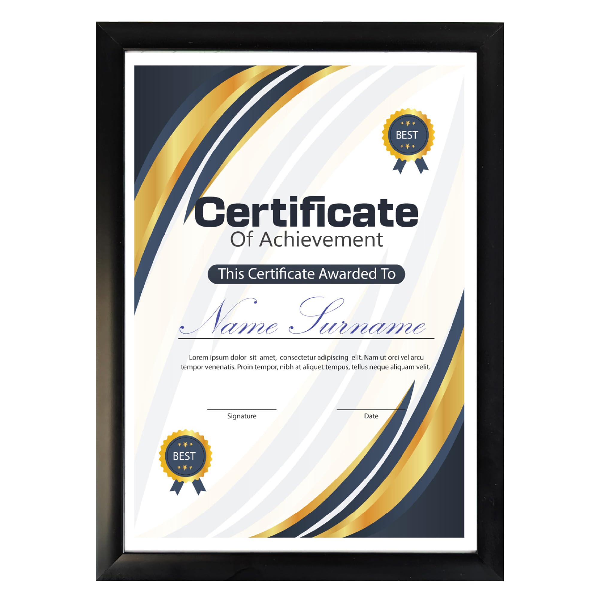 Domkora Black A4 Certificate Frame - A4 Picture Frame Wall Or Desk Display Documents Diplomas Prints - Wall Mounted Standing Frame Portrait Landscape