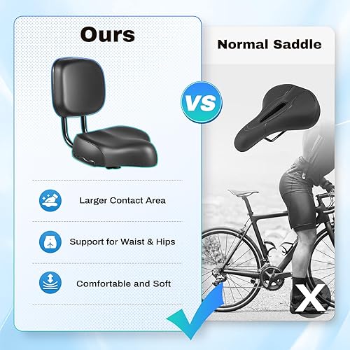 Miniatura 7 de Asiento de bicicleta extra ancho con respaldo y cómodo diseño ergonómico para hombres y mujeres, almohadilla de cuero de altura ajustable para
