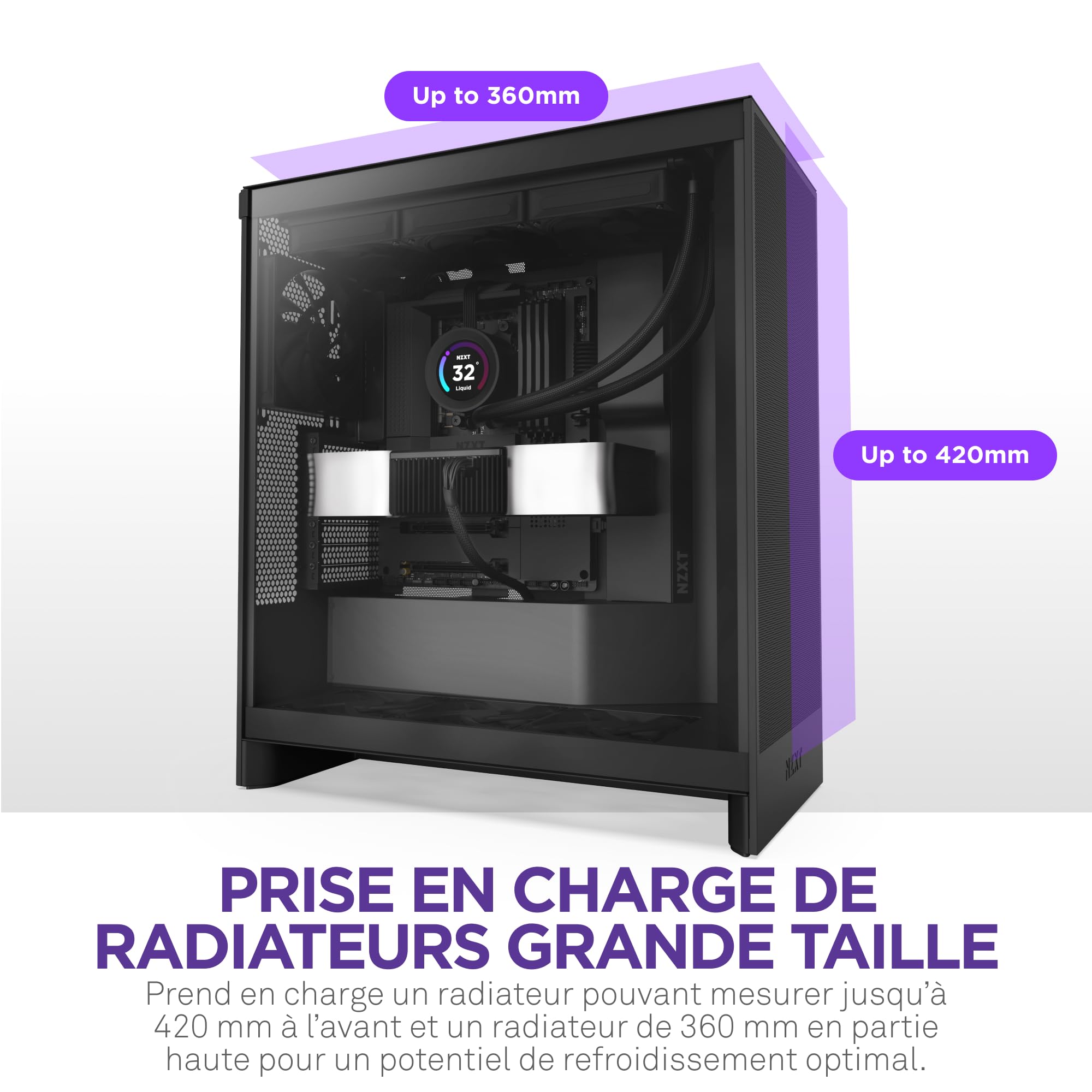 NZXT H7 Flow - Boîtier PC ATX Moyen Format - Refroidissement Optimal - 3 Ventilateurs 120 mm - Radiateur 420 mm - Gestion des câbles - Noir