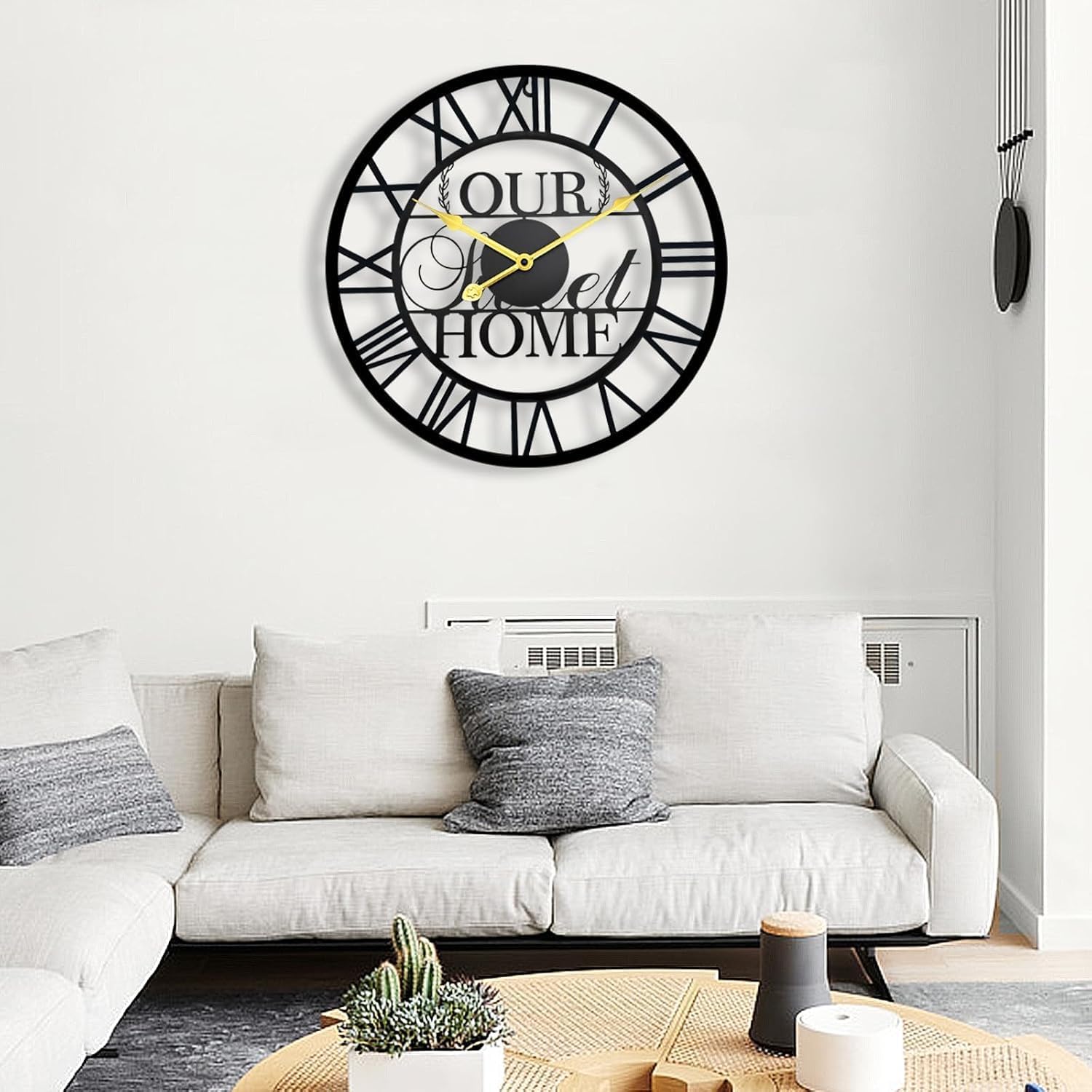 16 Inch Large Outdoor Clock, Modern Black Farmhouse Metal Roman Decorative Clock Above a Doorway, Silent Battery Operated Analog Wall Clock for Living Room, Kitchen, Office