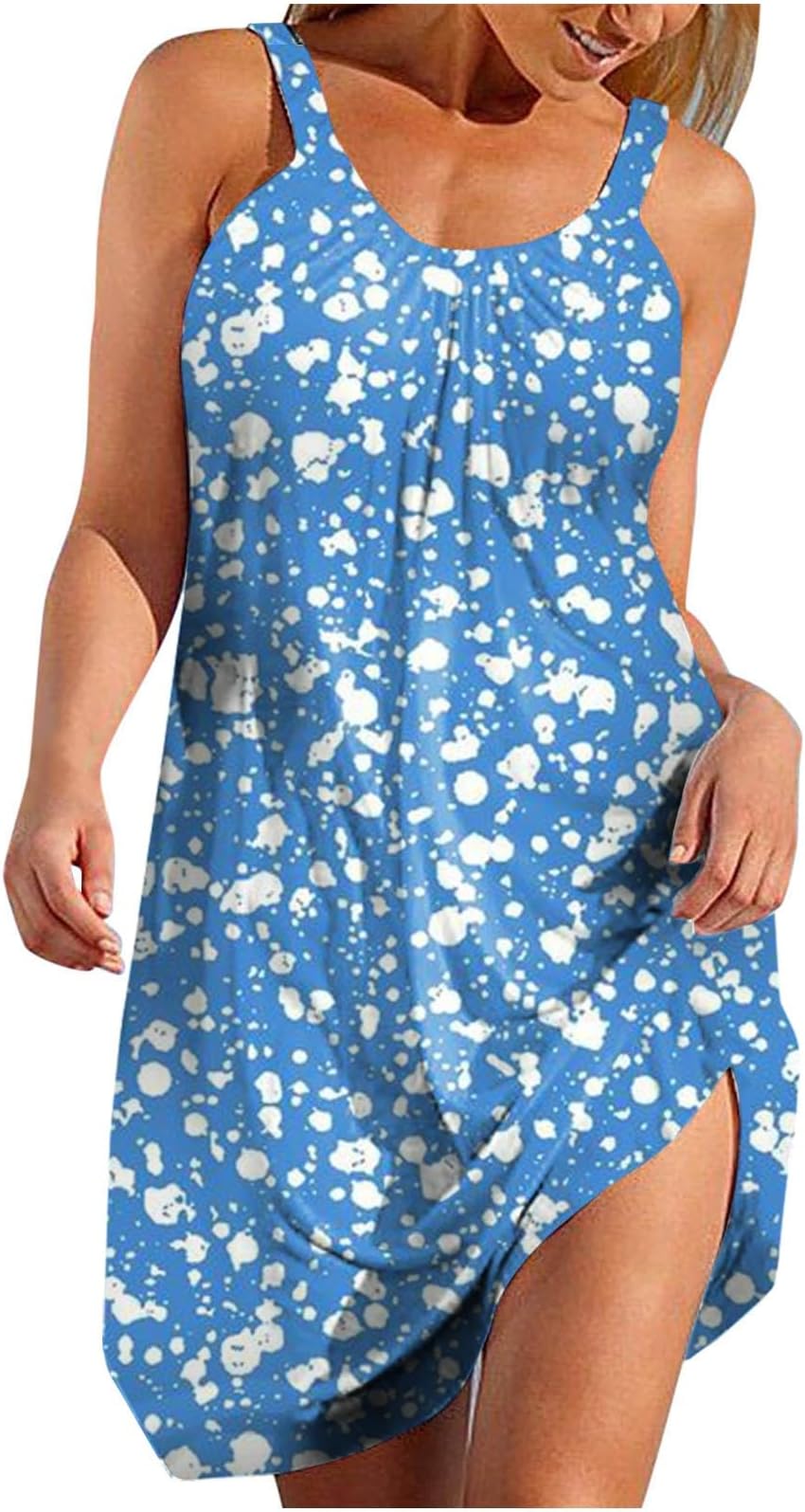 Dresses for Women 2023 Trendy Sleeveless Marble Print Crewneck Strap Boho Midi Dresses Summer Casual Beach Vacation