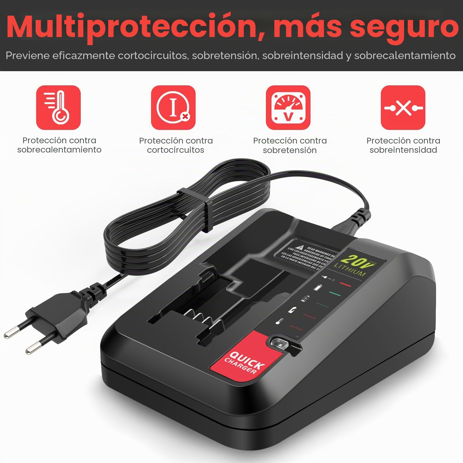 ASUNCELL Cargador de batería de ion de litio de 2 A, compatible con batería de litio Black+Decker, cargador rápido de 18 V