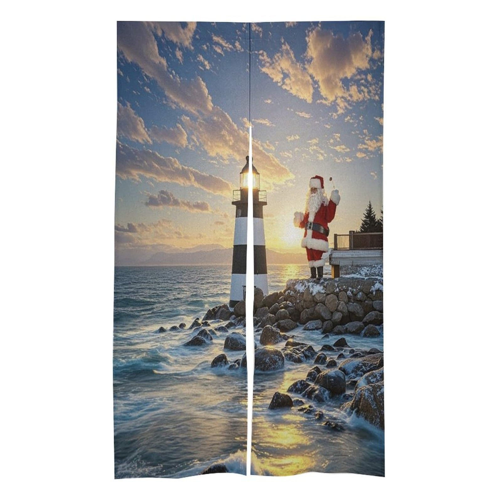 FekiLoot Santa Claus Lighthouse Door Curtain Splice Japanese Style Theme Blackout Doors Cover Hemp Door Tapestry Temperature Protection Barrier Doors Screen for Various Rooms 17W X 57L Inch