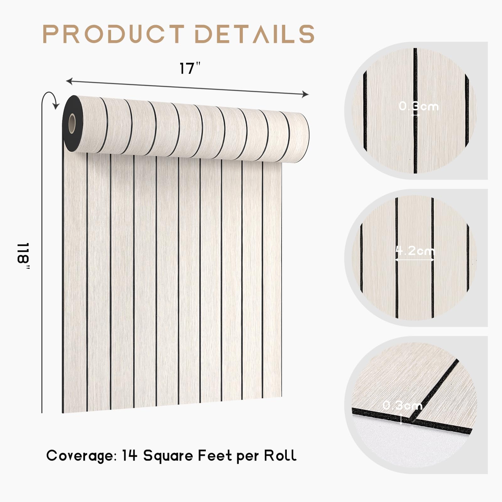 VEELIKE Panel de pared de listones de madera de roble blanco crema para despegar y pegar, paneles de pared de madera sintética 3D para paredes decorativas, dormitorio, 17 x 118 pulgadas, rollo de