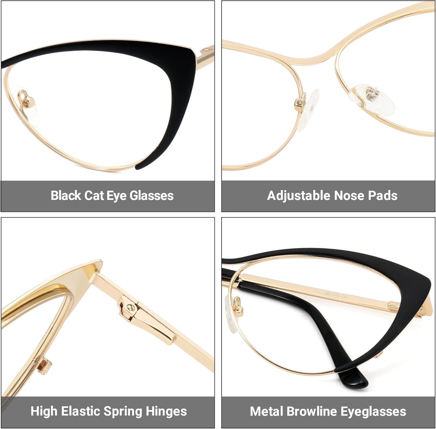 Zeelool Oversized Cat Eye Blue Light Blocking Glasses for Women Metal Eyewear Ellen VFM0176 - Image 4