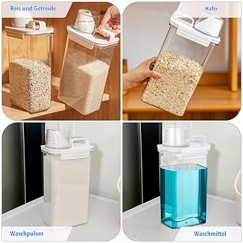2300 ml Laundry Detergent Storage Box Pack of 2 Washing Powder Dispenser with Measuring Cup Detergent Box for Powder and Cereal Storage Detergent Dispenser Dosing Aid Liquid Detergent