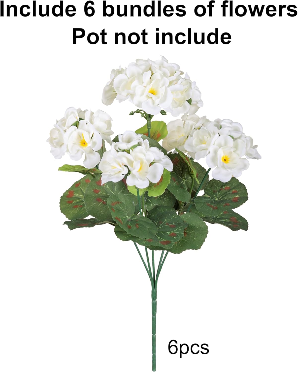 Artificial Geranium Fake Flowers for Outdoors Decoration, 6 Bundles Silk Geraniums White Flower UV Resistant Look Real Faux Plants for Front Door Garden Porch Planter Patio Balcony Yard Indoor Home - Image 4