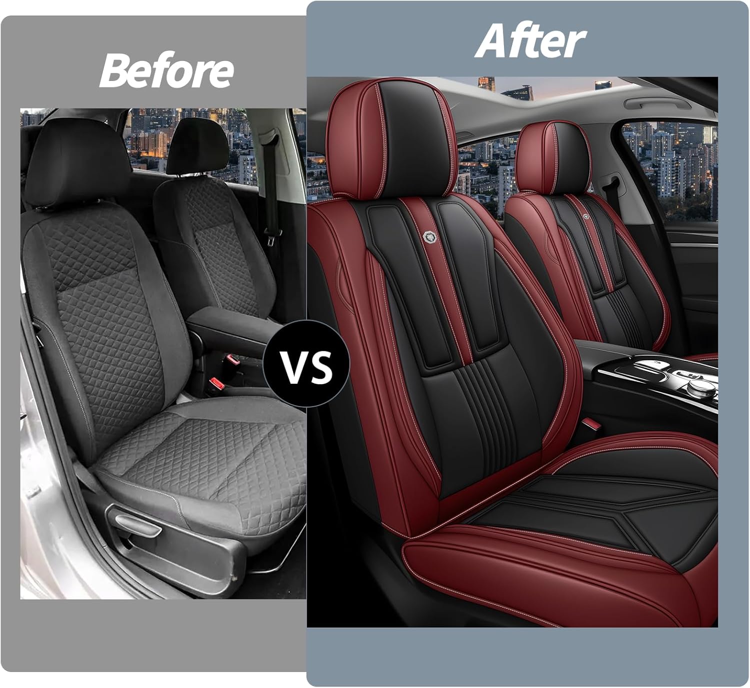 Seat Covers Fit for GMC Acadia 2007-2025, Nappa Leather Front Seat Cover Full Coverage Waterproof Car Seat Protectors (Black&Red,2 Seats Standard)