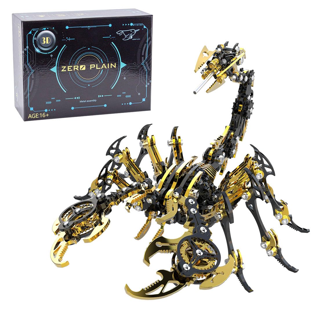 Mious 3D Metal Puzzle Model Kit, 3D DIY Mechanical Punk Scorpion Animal Metal Model Assembly Toy Creative Ornament (200+PCS/Black Golden)