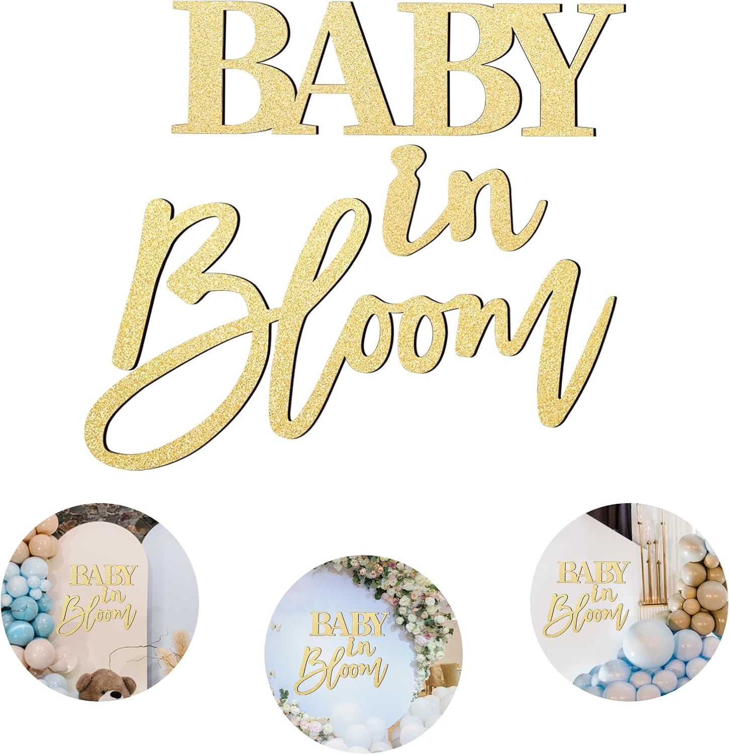 Wooden Gold Baby in Bloom Sign - Elegant Gender Reveal Party & Baby Shower Decoration, Ideal for Pregnancy Announcement, Nursery Decor, and Maternity Photoshoots