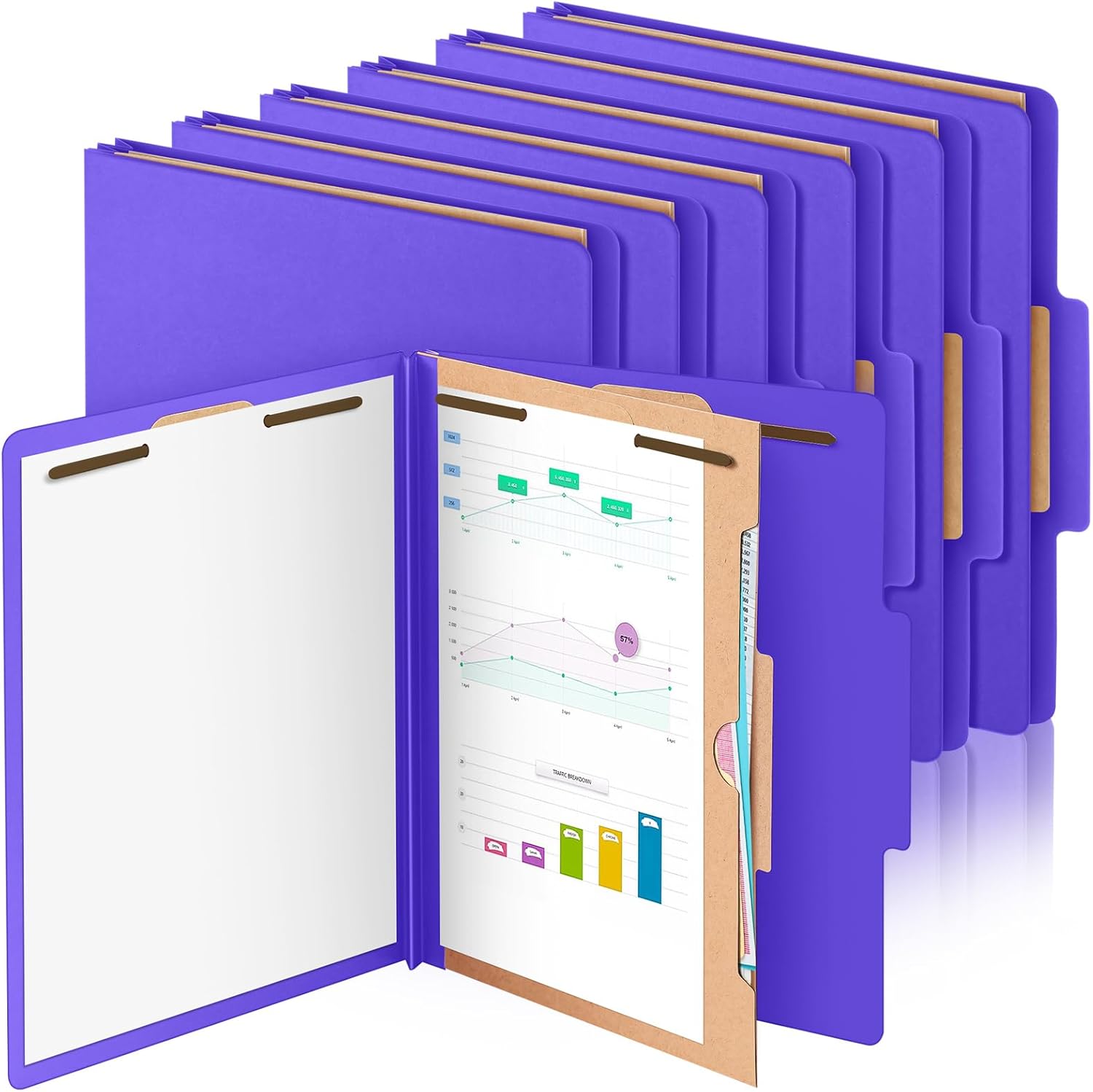 12 Pack Classification File Folders Bulk with Divider and 2" Expansion, Pressboard Folder with 2 Prong Fasteners for Employee Records Medical Charts Office Document Organization(Purple)