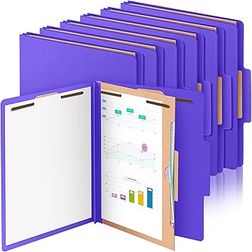 Skyygemm 12 Pcs Classification Folders 3 Pocket Dividers Letter Size Employee File Folder with 2 Prong Fasteners 2 in Expansion Pressboard Medical Document Organizers Bulk for School OfficePurple