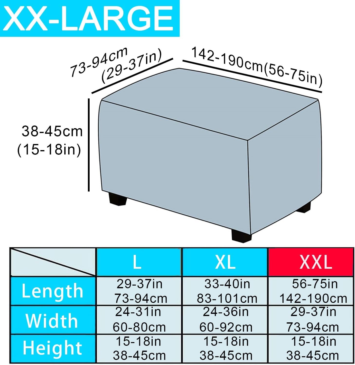 L XL XXL フットスツールカバー スリップカバー 長方形 ベンチ収納、1または2ピース ベルベット オットマン スリップカバー