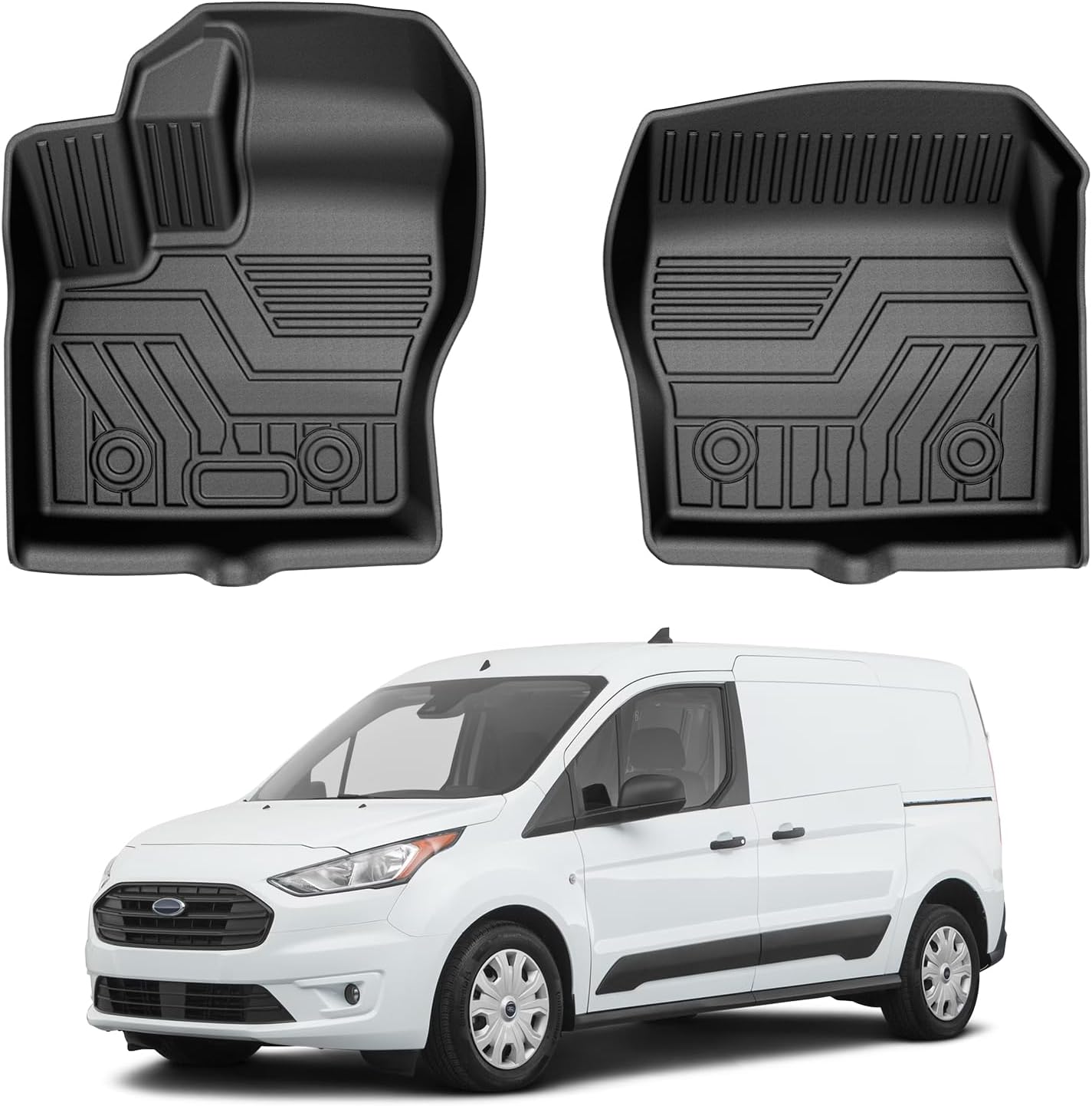 T TGBROS Floor Mats Custom Fit for 2014-2021 Ford Transit Connect Accessories All Weather Protection TPE Front Row Seat Floor Liners Set Non-Slip Black-2PCS items are sealed in bag