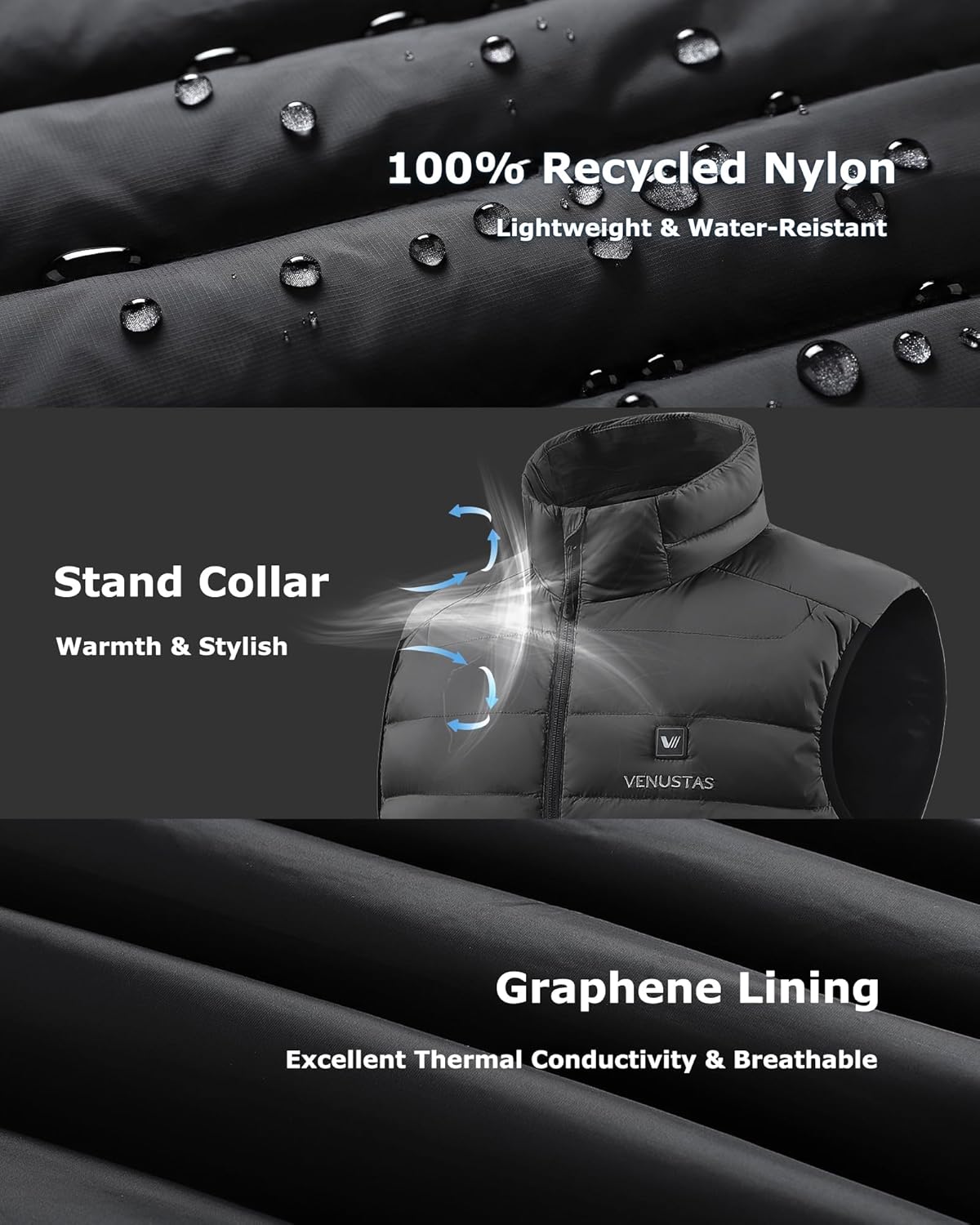 Venustas Lightweight Women's Heated Down Vest with Battery, Recycled Electric Heating Puffer Vest with 90% Down - Image 5